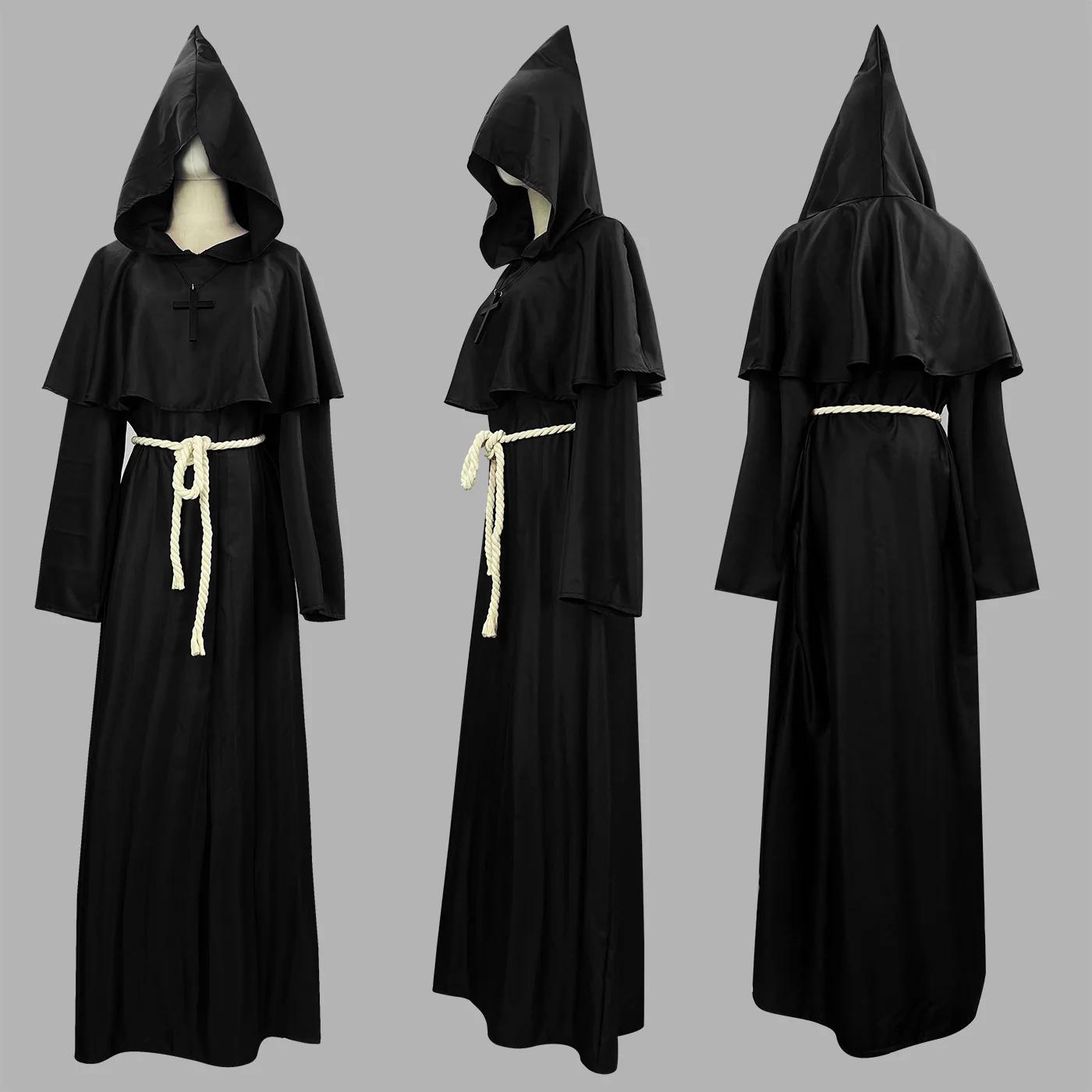 Halloween Middeleeuws Monnikskostuum Gewaad Tovenaar Priester Outfit Toneelvoorstelling Oude Chinese Sle Etnische Faion voor dames