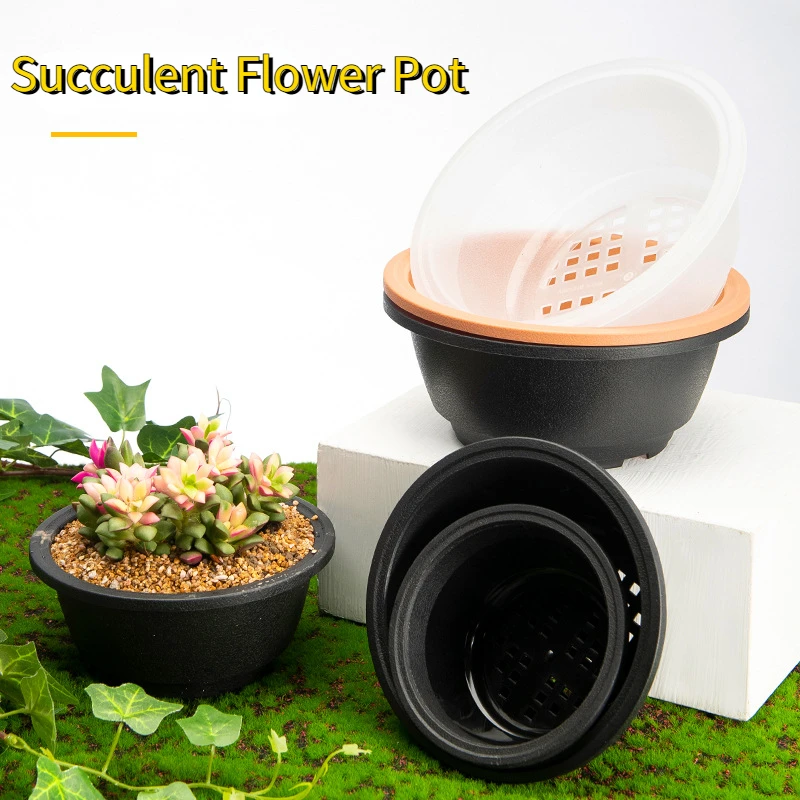 Plastic Round Succulent Flower Pots Succulent Pot Small Green Plant Flower Pot Garden Planter Flower Pot For Desktop Decoration
