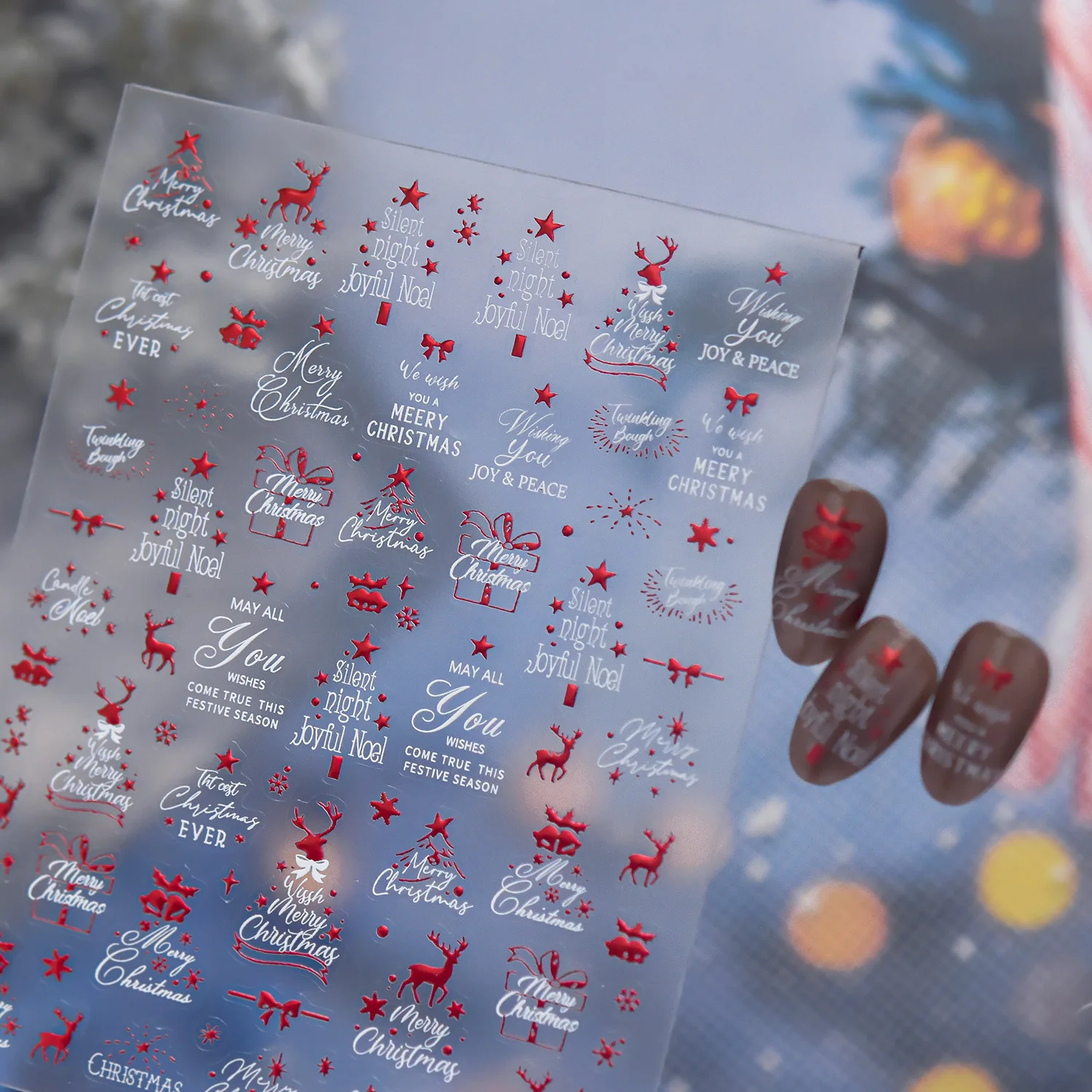 Luxury Metal 5D Christmas Nail Sticker Cursive Words Merry Christmas Elk Christmas Tree Gift Snowflake Star Self‑Adhesive Decal