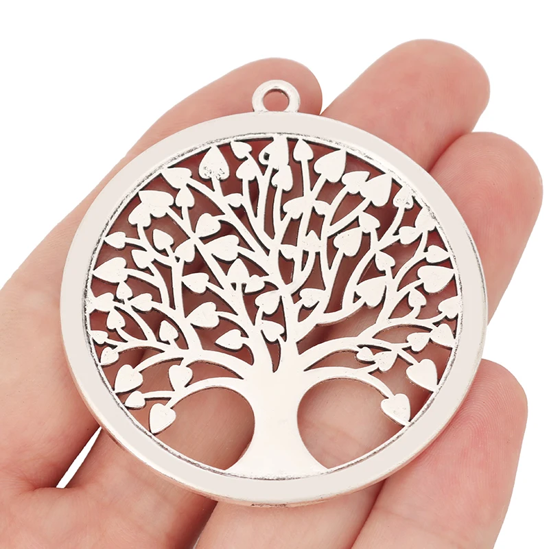 3 x Tibetan Silver Hollow Open Large Life Tree Round Charms Pendant for DIY Necklace Jewelry Making Findings Accessories 58x53mm