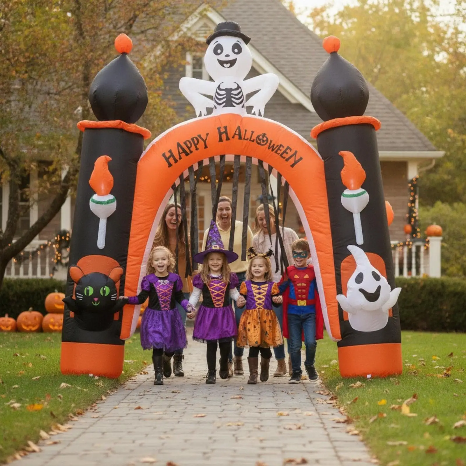 Halloween Archway Decoration Outdoor Inflatable Archway with Skeleton Giant Halloween Inflatable for Homeowners, Party Hosts,