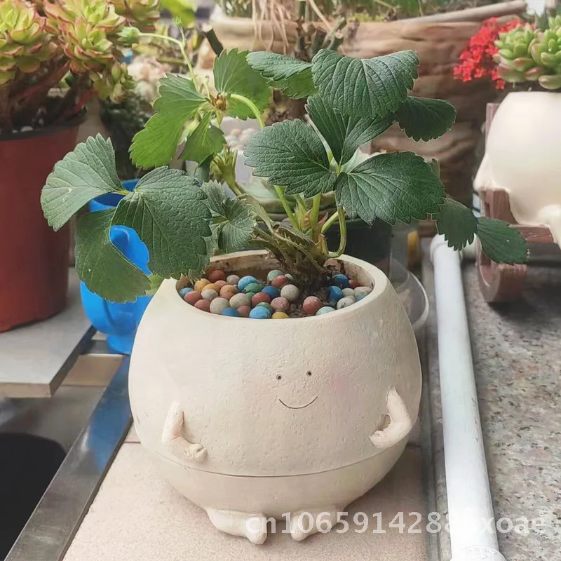 Creative Cute Split Flower Pot with Hanging Chair Resin Smiling Face Garden Landscape Small Fleshy Plant Holder Resin Craft