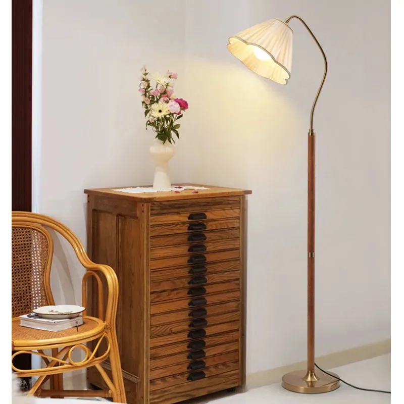 

French Wood E27 Led Floor Lamp for Living Room Sofa Side Standing Lamps Bedroom Bedside Light Ambient Lights Home Decoration