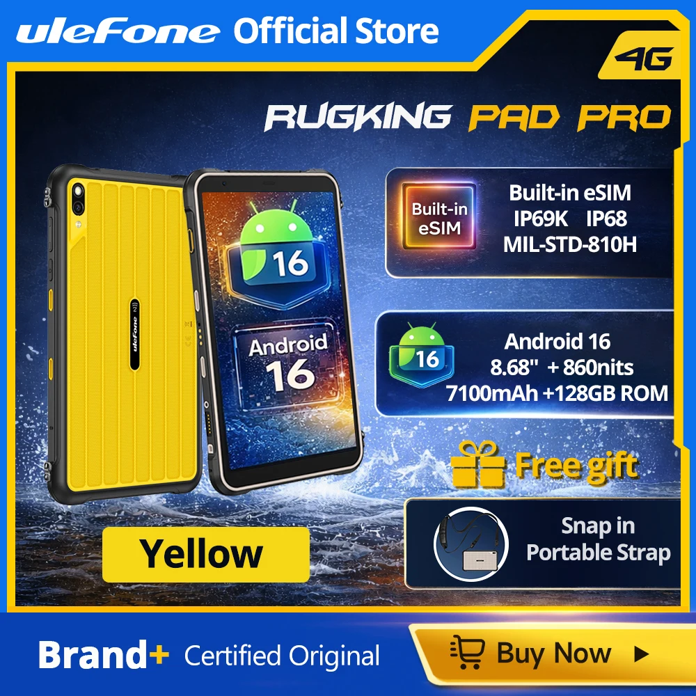 [Ingebouwde eSIM] Ulefone RugKing Pad Pro robuuste tablet 4G 8,68 inch scherm 90Hz 7100mAh Android 16 tablet, tot 16 GB RAM, 128 GB ROM Wereldwijde versie