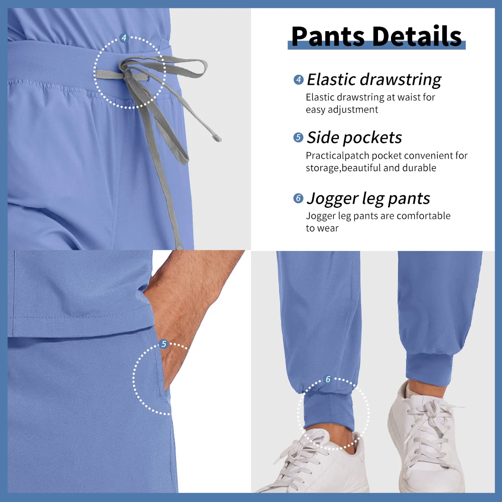 Niaahinn บทความพยาบาลเครื่องแบบผ่าตัด Medical Scrubs ชุดผู้ชาย V คอสั้นเสื้อแขนสั้น Joggers กางเกงชุดขัดชุด