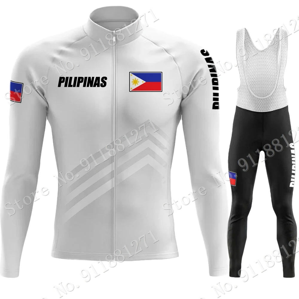 PHILIPPINES National Team 2023 Cycling Jersey Set Black Long Sleeve Flag Clothing Suit MTB Bike Road Pants Bib Ropa Ciclismo