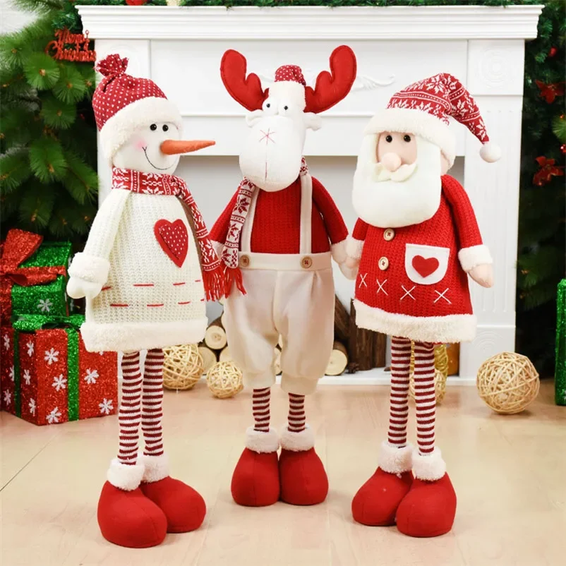 Plush Snowman Reindeer Santa Claus Toy with Retractable Legs Christmas Dolls Figure Children Gift Navidad Party Home Decoration