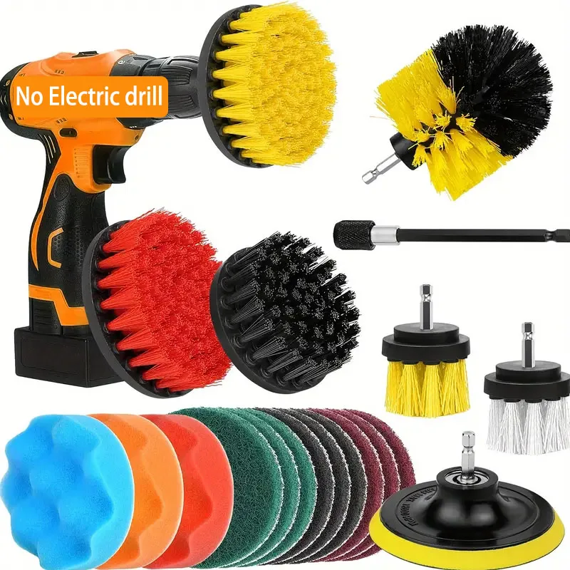  Electric Cleaning Brush Set, Electric Drill Brush Head, Car Cleaning Sponge Soft Brush, Car Wash Hard Brush, Bathroom Brush
