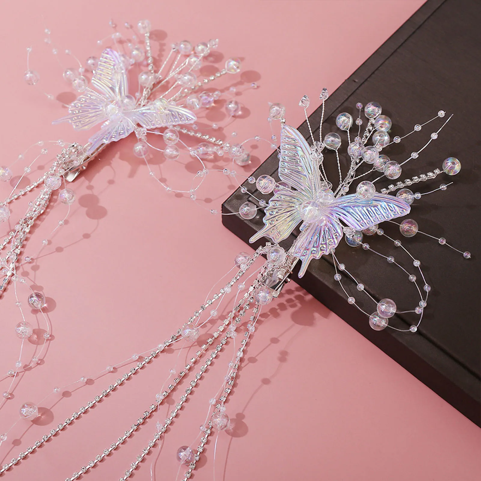 Fairy Tassel Hair Clip For Women Mermaid Pearl Butterfly Side Hairpin Exquisite Elegant Wedding Party Travel Hair Accessories