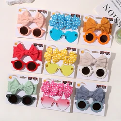 Fashion Baby Hair Glasses Accessories Set Nylon Bows Headband for Newborn Girl Lovely Hairclips Babe Sunglasses Headwear Sets