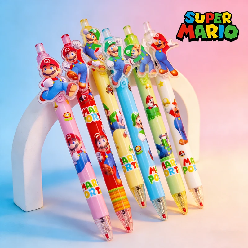 Super Marios Bro Creative Gel Pen Cartoon Patch Press Pen 0.5mm Black Carbon Pens Student Exam Signature Pens Stationery Gift