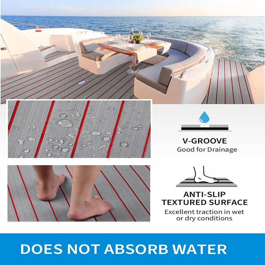 Boat Flooring EVA Foam Decking Faux Teak Marine Mat Carpet Self-Adhesive Marine Flooring Sheet for Motorboat RV Yacht Kayak