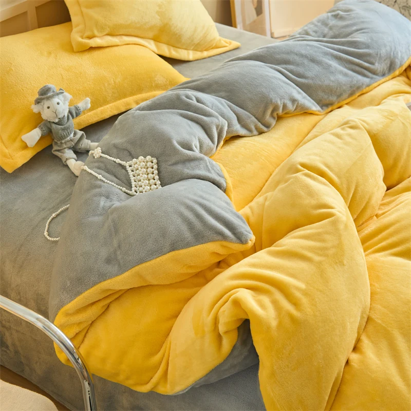 

Winter Flannel Solid Color Duvet Cover for winter Soft Warm Keep Warm Bed Quilt Covers Milk Velvet Queen King Bed Home Textiles