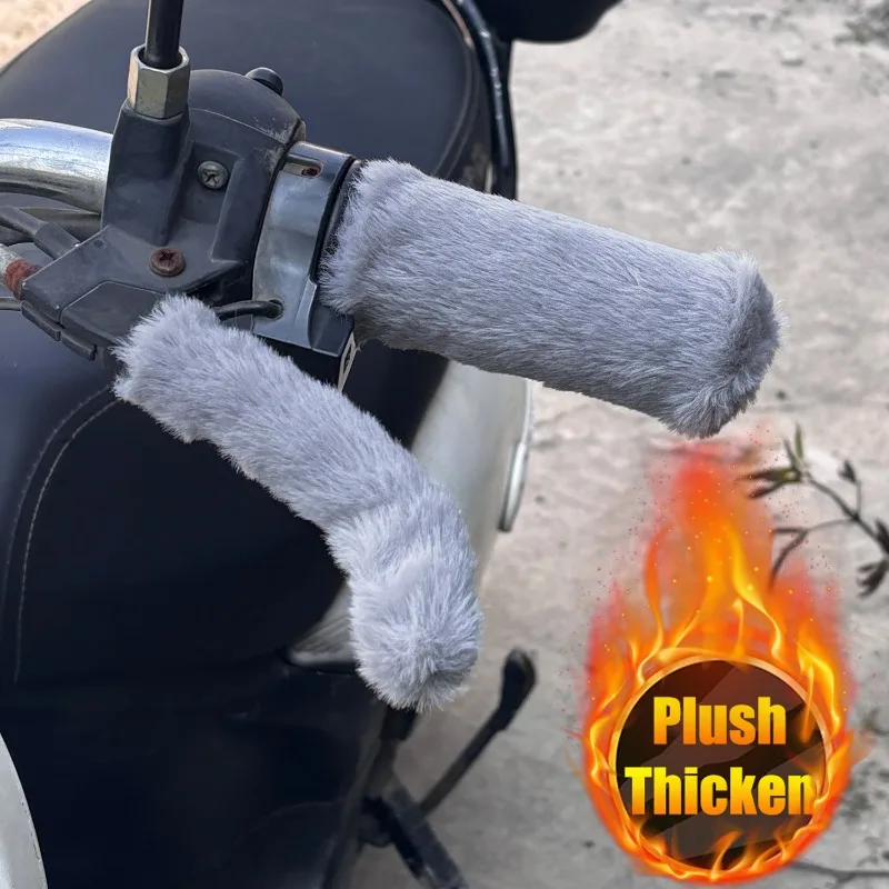 

4Pcs Motorcycle Handlebar Grips Cover Faux Fur Plush Anti-slip Thermal Hand Warmer Brake Lever Sleeve Universal For Moto Scooter