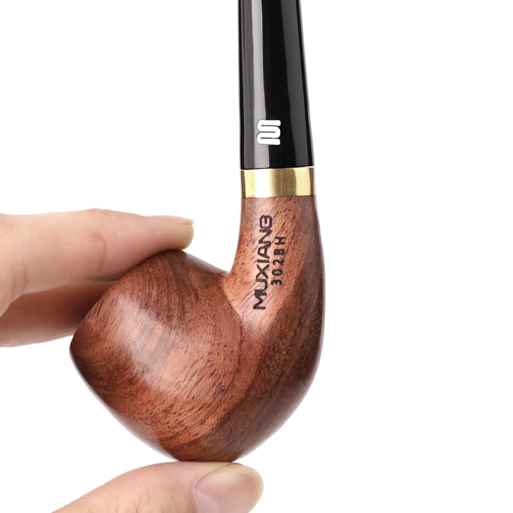 JIBILL reading pipe tobacco pipe：rosewood pipe body + long curved handle acrylic pipe handle metal ring fixed Father\'s Day gift