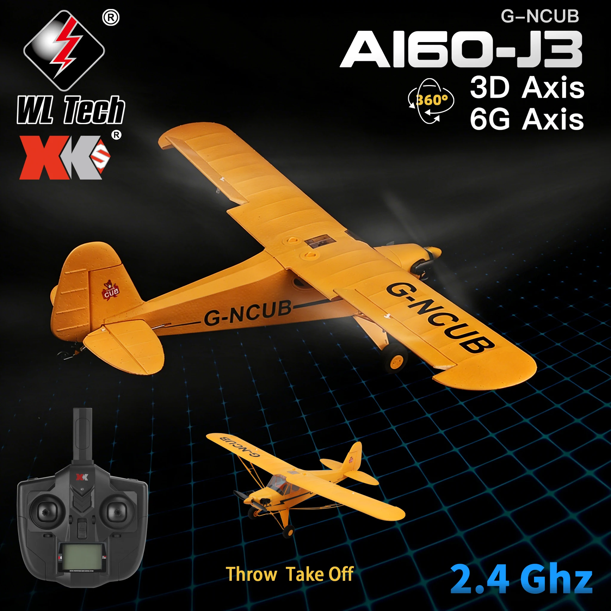 

Радиоуправляемый самолет WLtoys A160 (обновленная версия J3-CUB) 5-канальный, с 3D/6G A-осевой системой, бесщеточным двигателем 1406, для улицы, из пенопласта