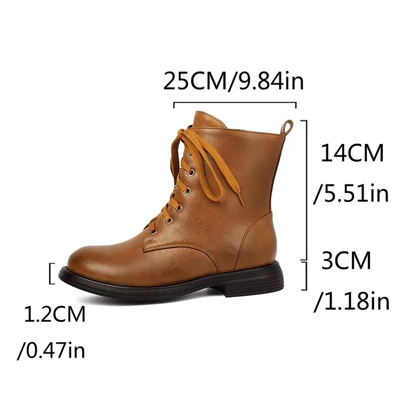 REAVE CAT Brown Female Ankle Boots Round Toe 3cm Thick Sole Zipper Lace Up Plus Size 43 44 45 46 Leisure Daily Short Botas Shoes