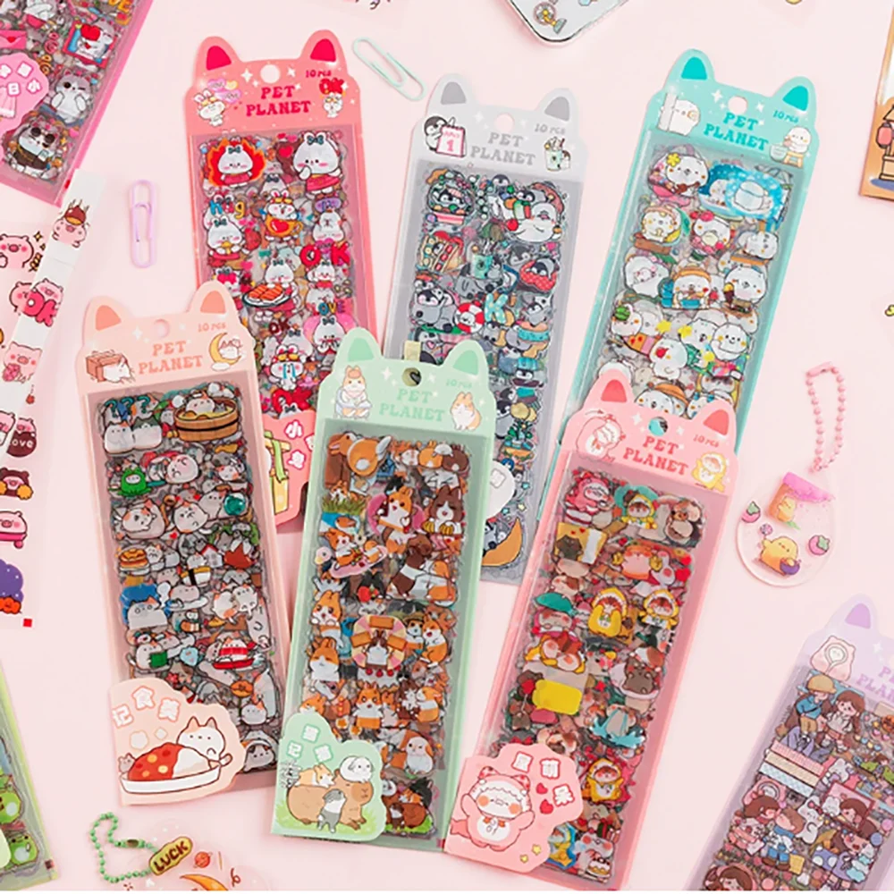 

10pcs Cute Scrapbooking Stickers PET Diary Notebook Stickers Girls Students Cartoon Stationery