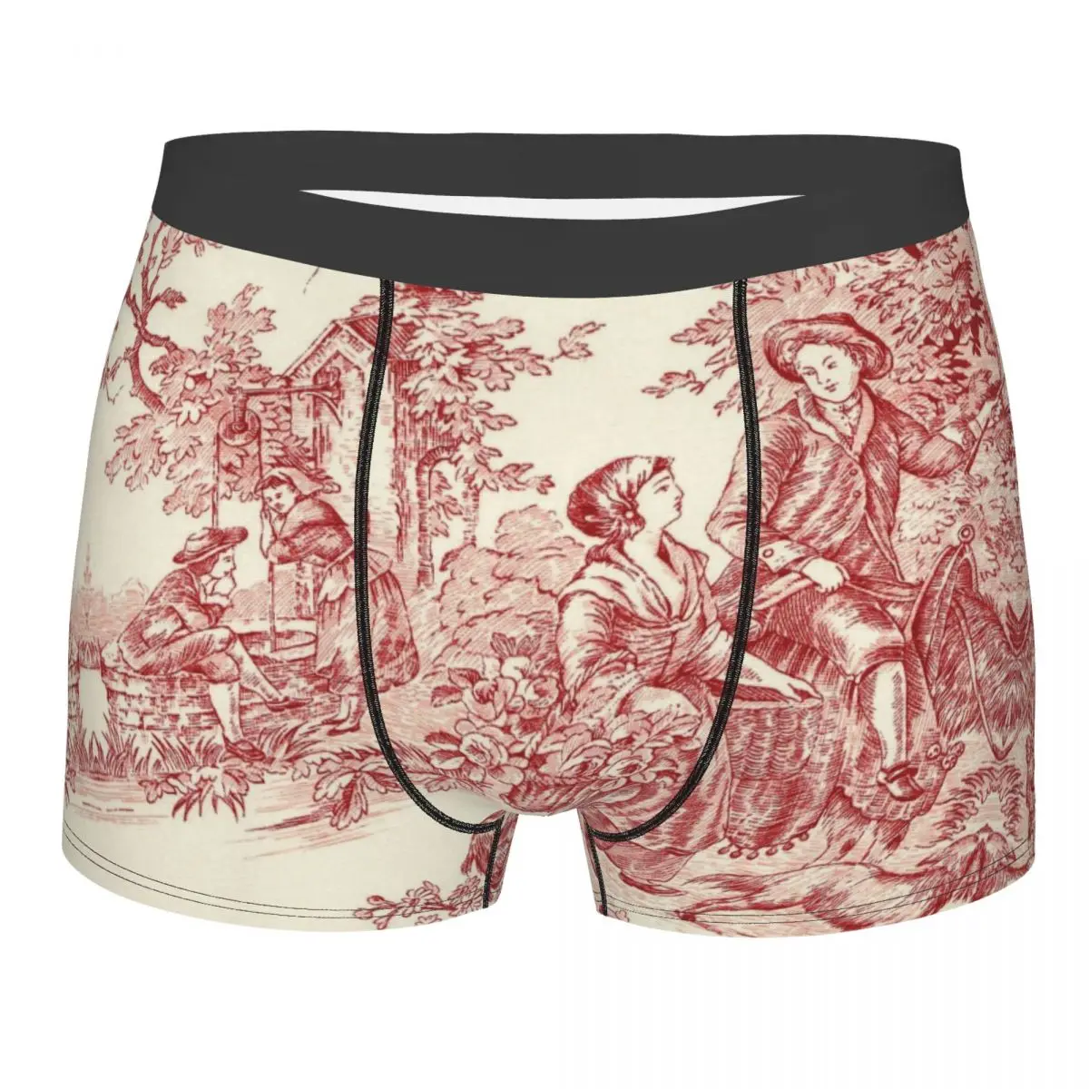 Male Novelty French Country Toile De Jouy Underwear Motifs Boxer Briefs Stretch Shorts Panties Underpants