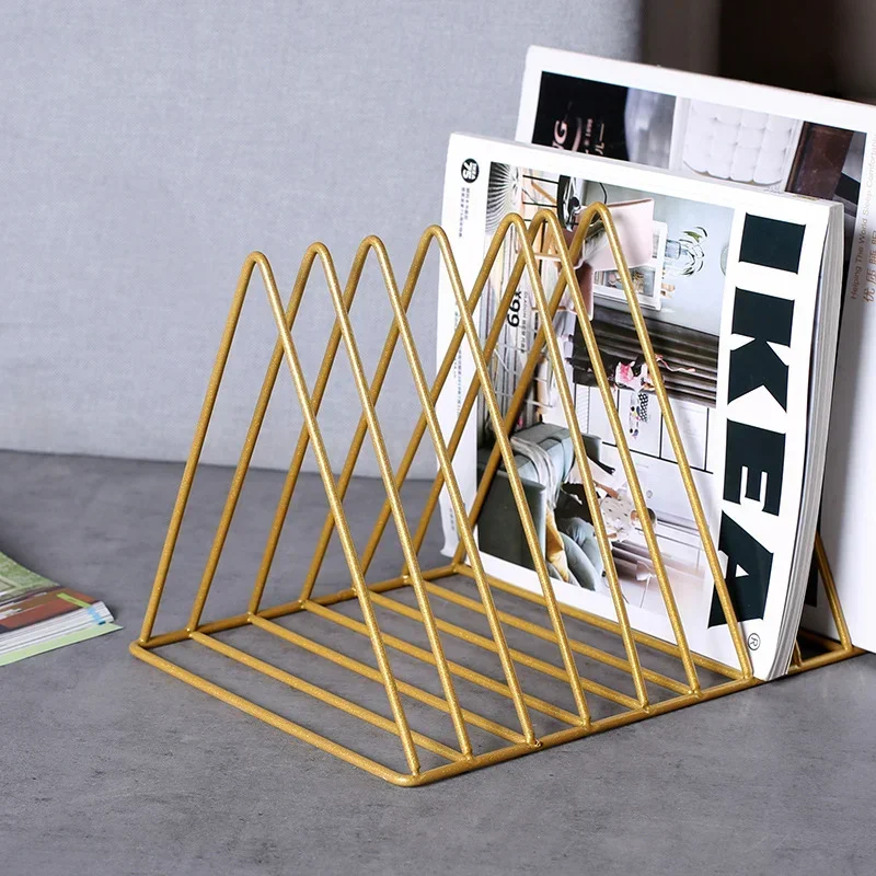 

Multifunction Desk Record Home Office Organizer Metal Iron Storage Record Rack Triangle Shaped Book Magazine Holder