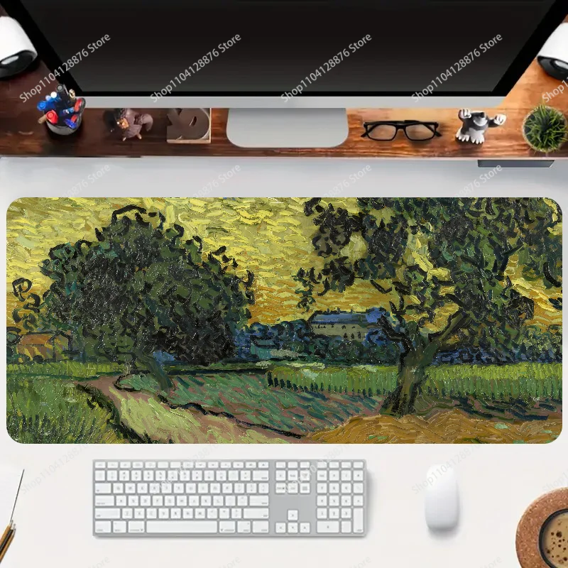 1PC panas abstrak Van Gogh Non-slip Mouse Pad cocok untuk komputer kantor laptop e-sport permainan meja tikar XXL Keyboard