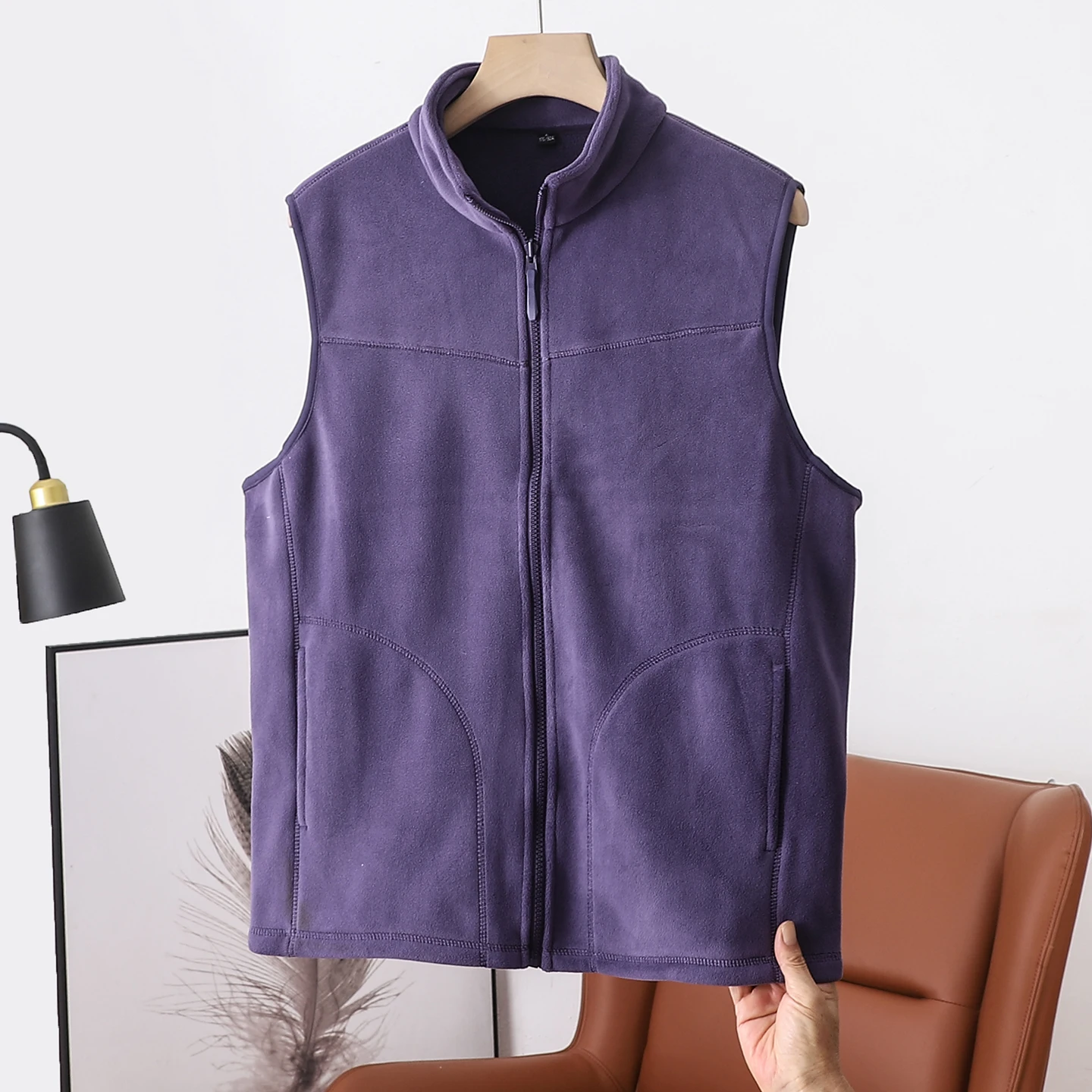 Unisex Fleece Vest Stand Collar Sleeveless Sherpa Lined Thin Warm Jacket Sports Outdoor Inner Wear for Men And Women