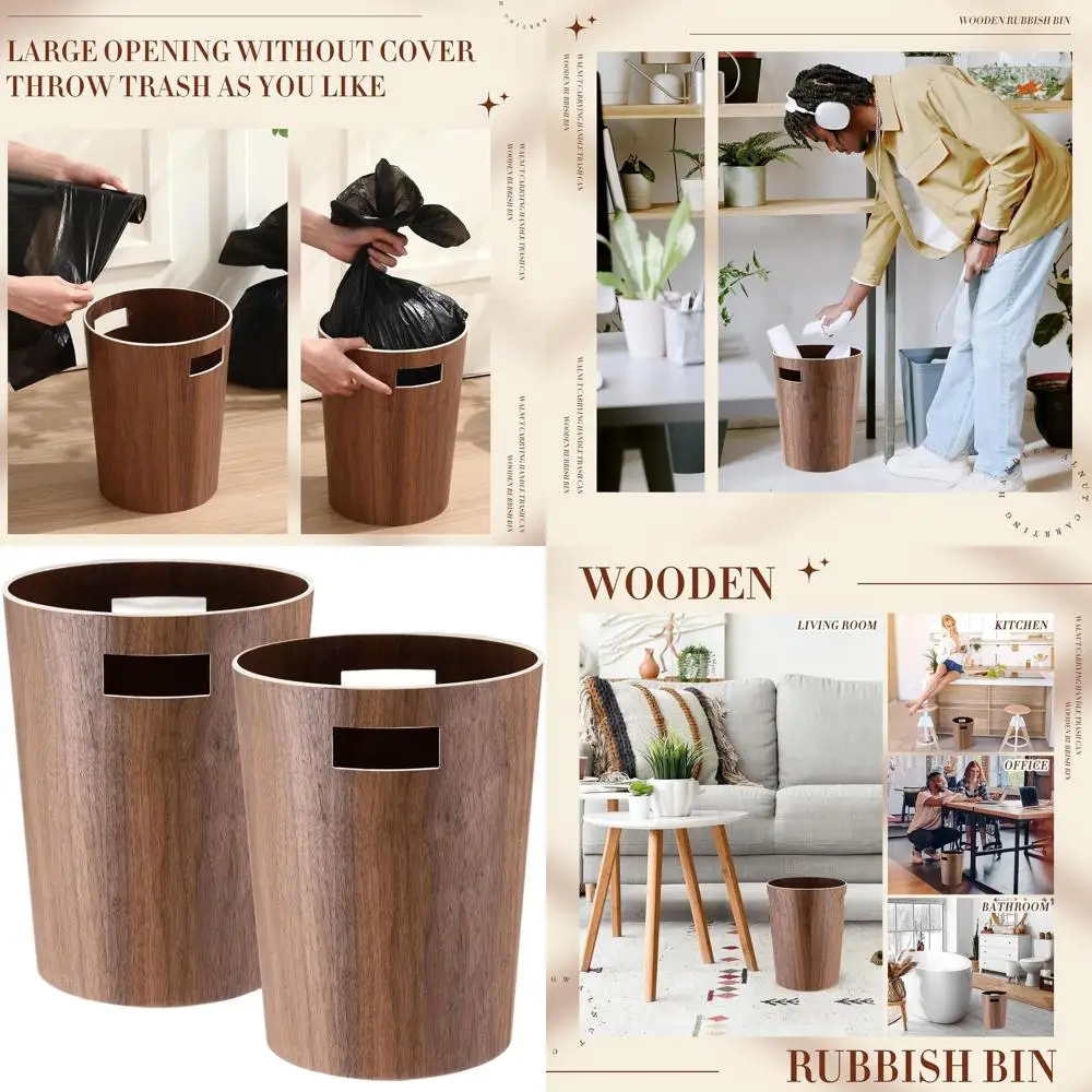 

Natural Walnut Round 2.3 Gallon Wood Trash Can - Ideal for Home, Office, Desk, Kitchen, and Hotel Rooms