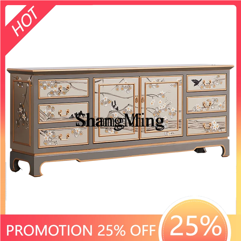 

SM new champagne neoclassical light luxury living room TV cabinet new Chinese solid wood entrance dining side