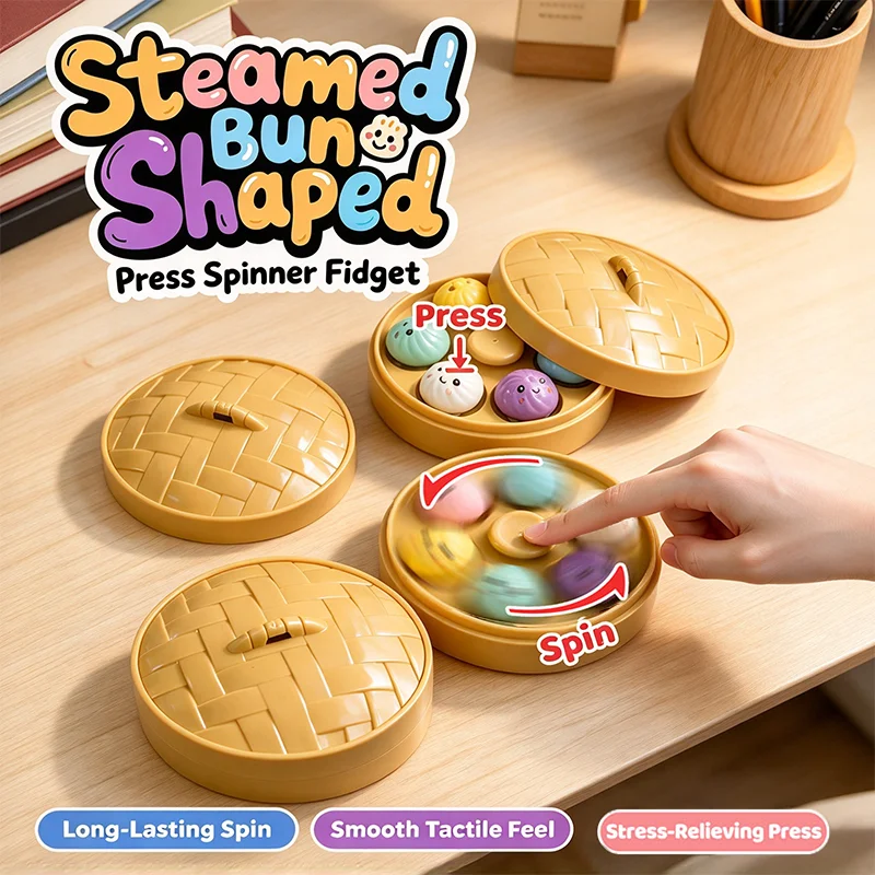 Steamed Dumpling Shaped Press Spinner Fidget Toy Cute Clicker Fidget Press Sensory Stress Relief for Desk Anxiety Relief Gifts