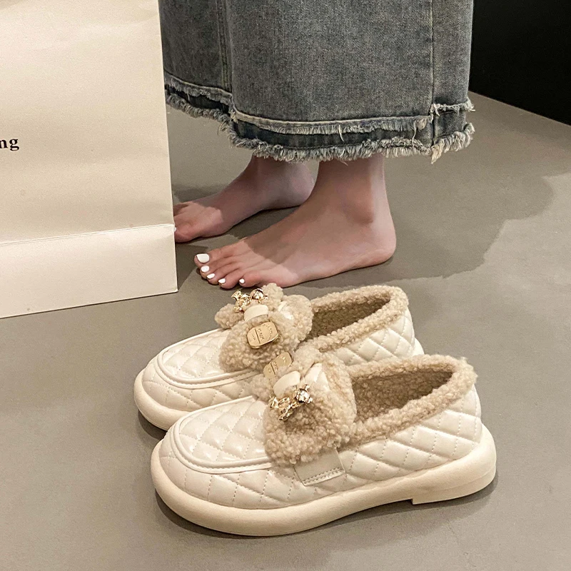 Slip On Shoes For Women Loafers Fur Casual Female Sneakers Bow-Knot Slip-on Driving Winter New Butterfly Moccasin  Bow-Knot Loaf