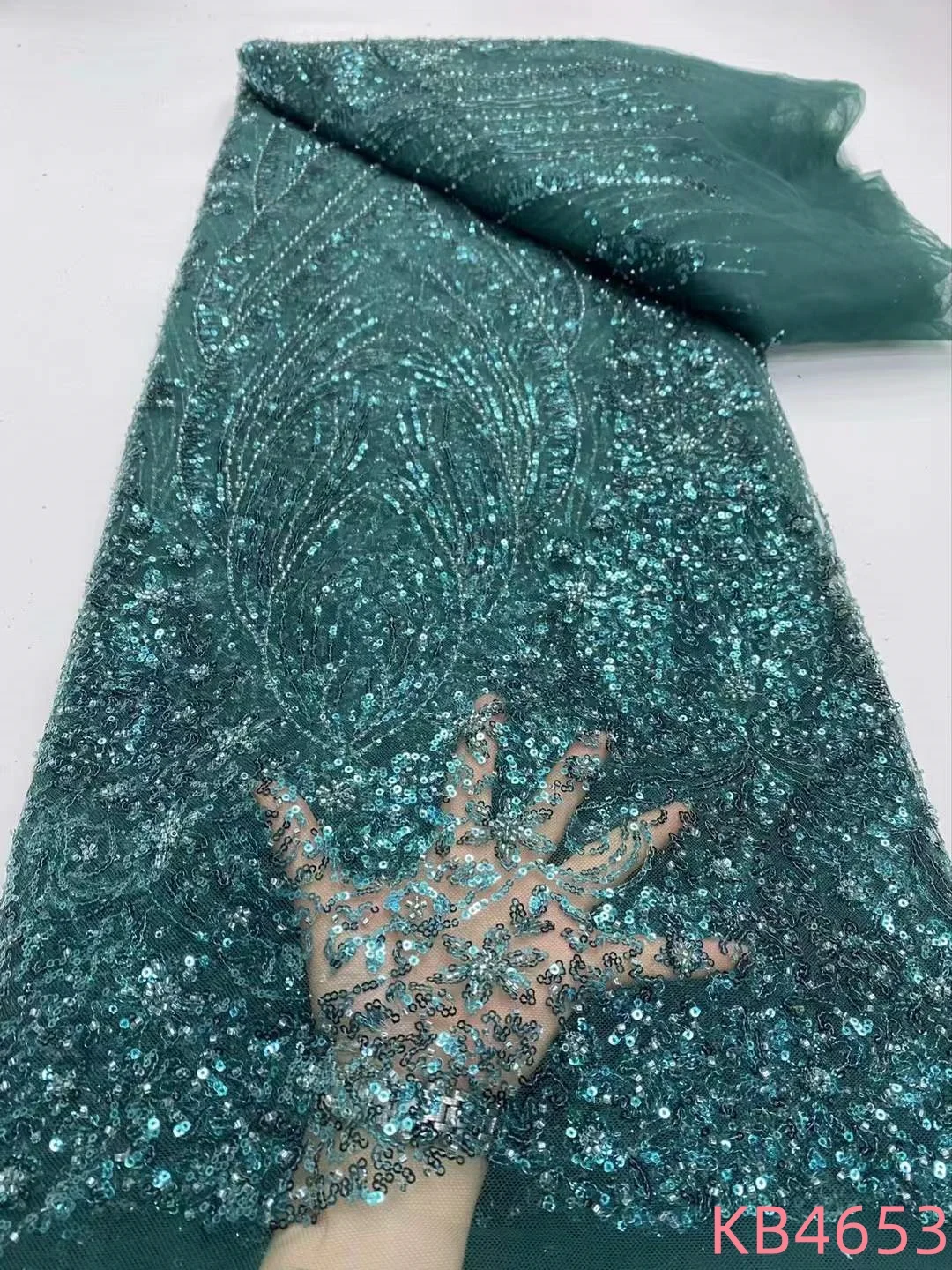 

5 Yards Sequins Tulle Lace Fabric African Fabric Lace High Quality 2025 Nigeria White Lace Trim Sequins For Wedding Dress KB4653