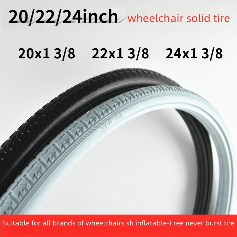 Solid Tire Bicycle Wheelchair Car 20 Inch 22 Inch 24 X1 3/8 Solid Tire Wheelchair Car Accessories No Inner Tube Needed