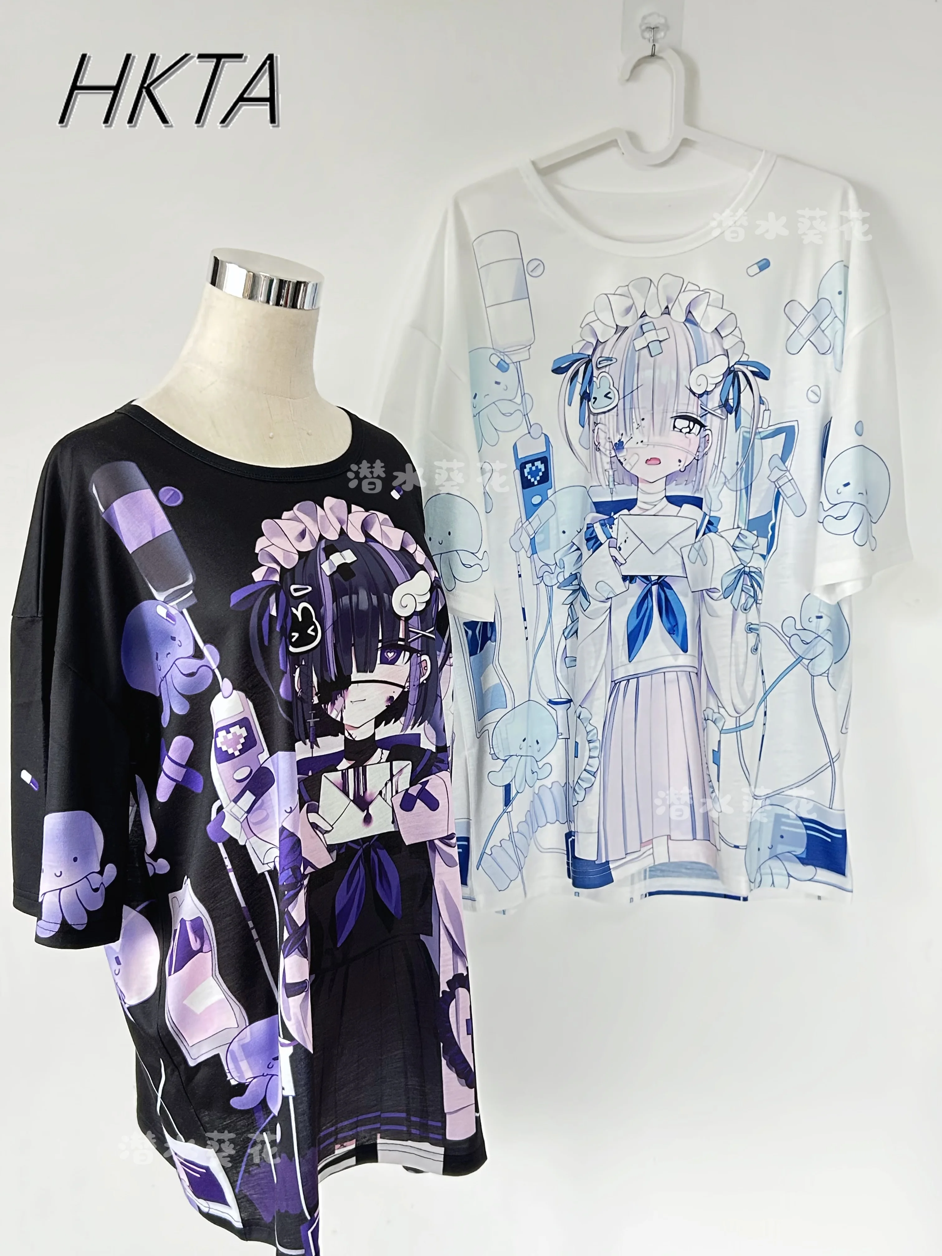Original Lolita Two-color Pain Tshirt Summer Printing Subculture Dark Two-dimensional Loose T-shirt Summer New Graphic T-shirts