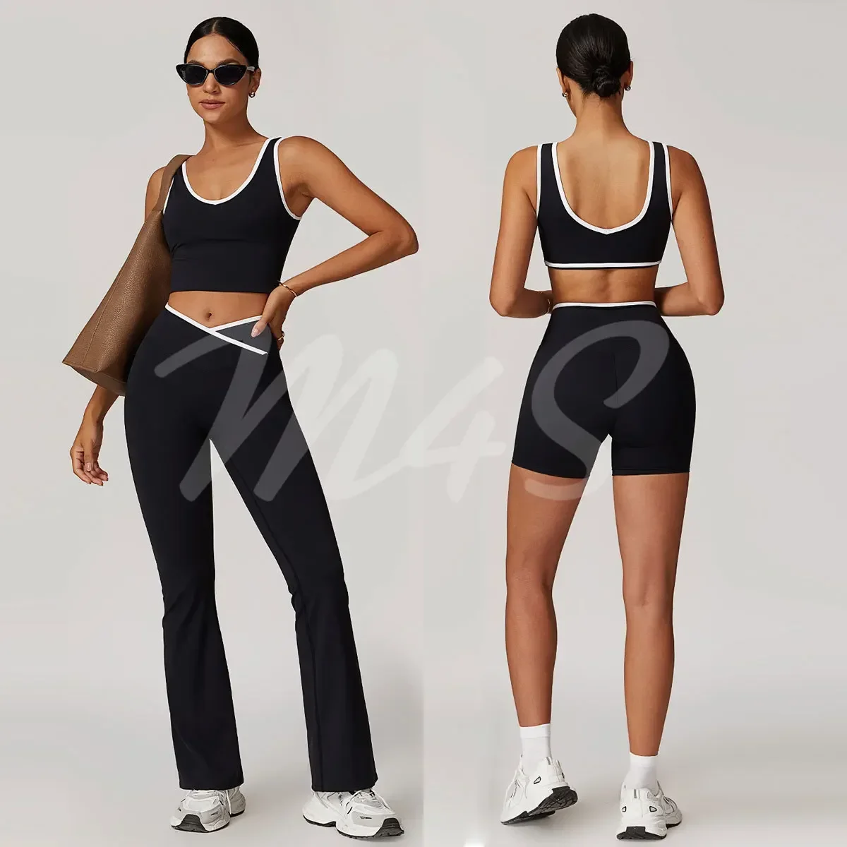 2 Pieces Workout Clothes for Women Yoga Set Matching Sets for Women Flared Pants Sport Vest Bra Gym Workout Shorts Set Tracksuit