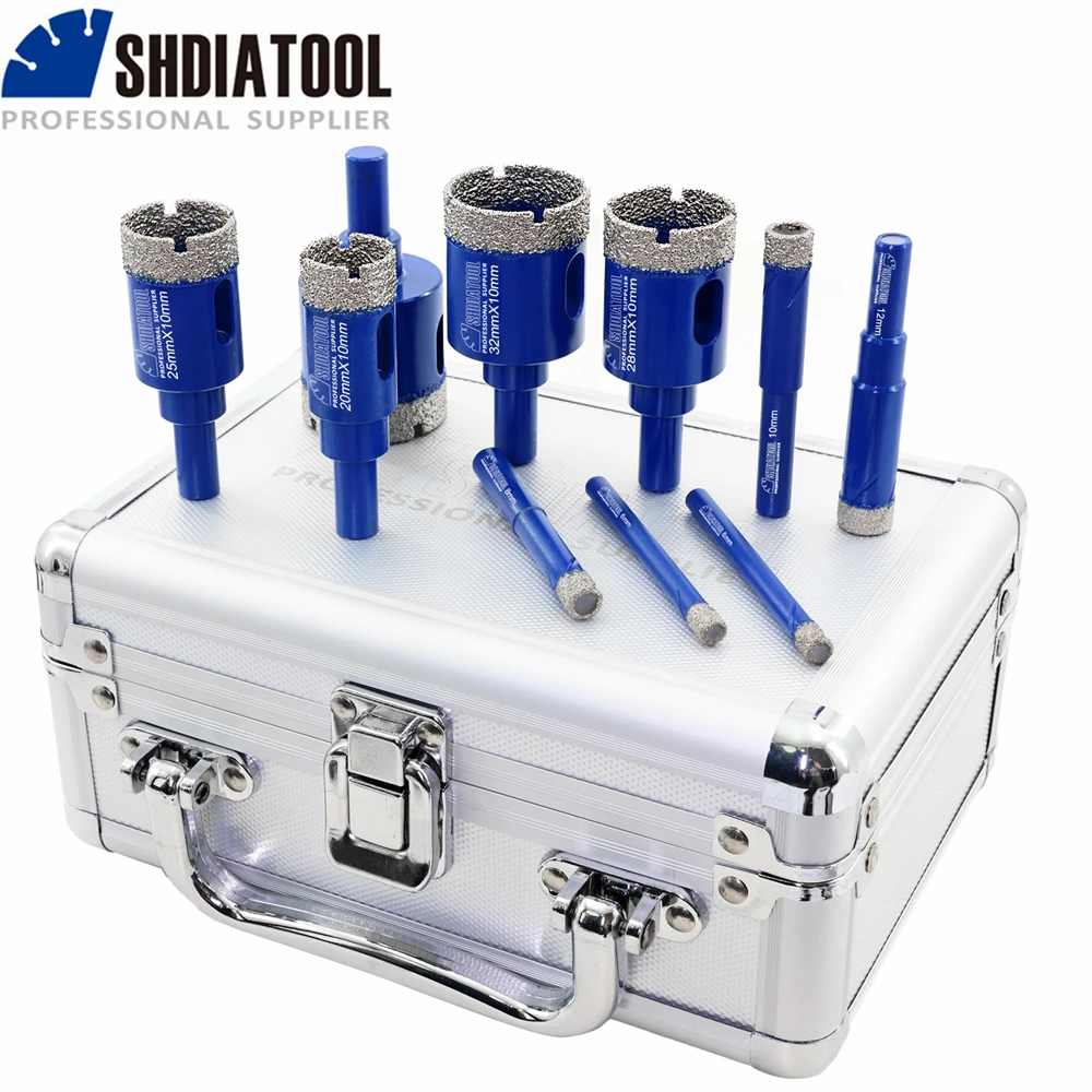 SHDIATOOL 11pcs Diamond Drilling Bits Set 6/6/6/8/10/12/20/25/28/32/35mm Round Shank Hand Drill Crown Hole Saw Porcelain Tile