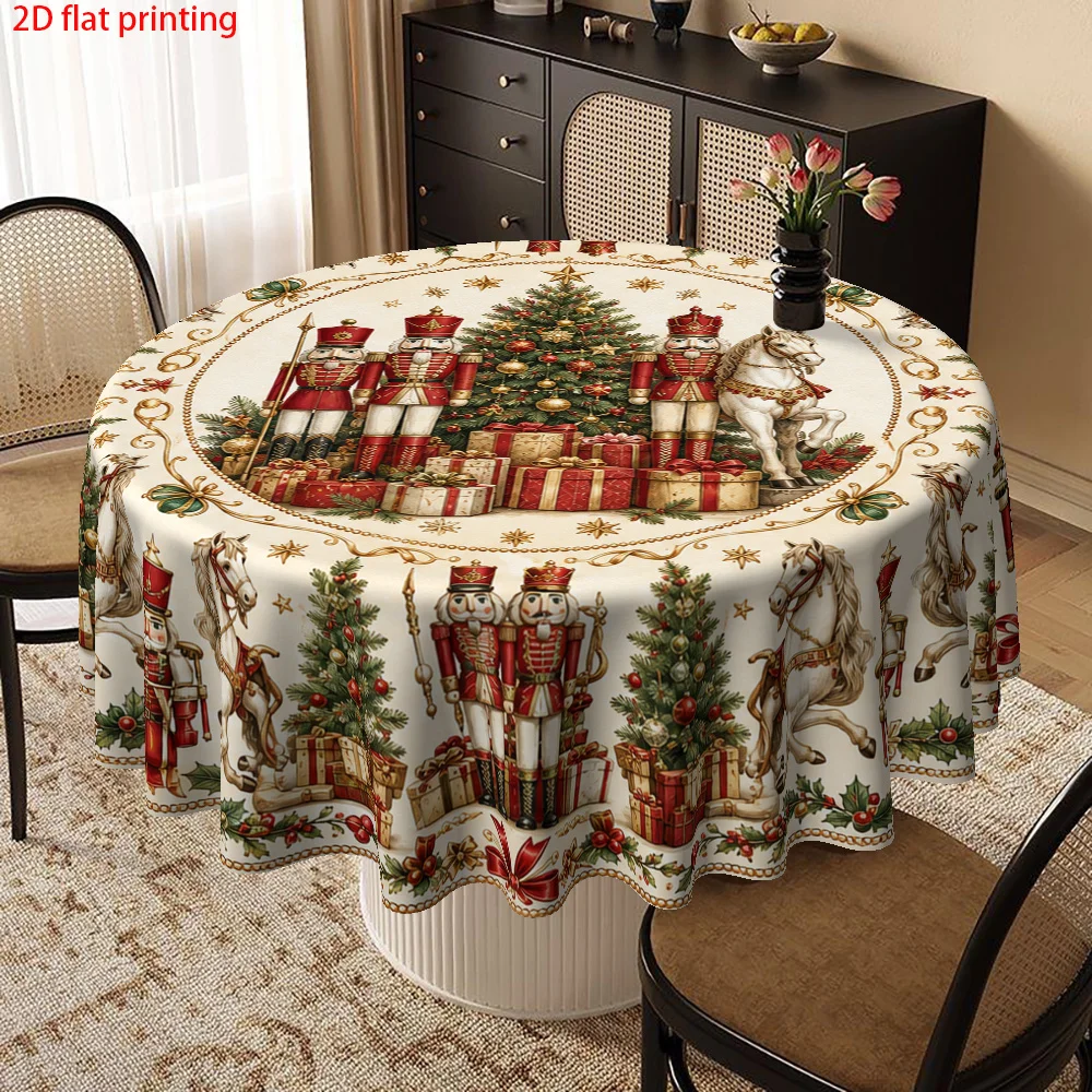 Pack of 1, 2D flat print, household kitchen and dining room print round tablecloth, table supplement tableware tablecloth