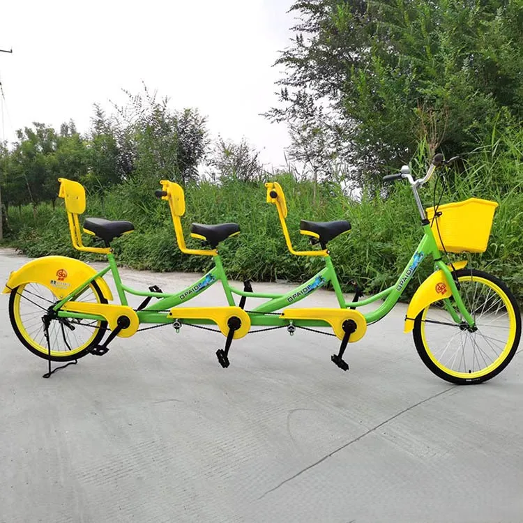 24 Inch Multi-Rider Bike 3-Person Steel Frame Bicycle Heavy Duty Tandem Tricycle Perfect For Family