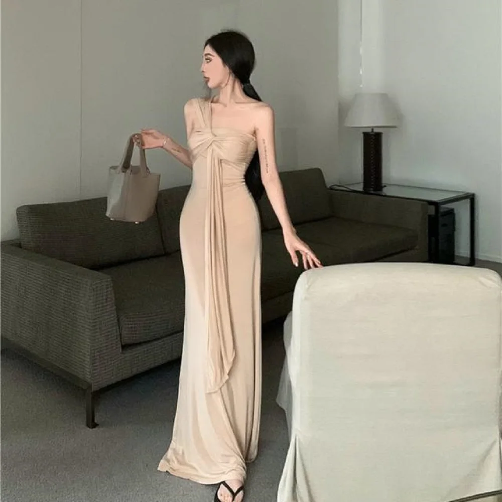 

Retro Design-Shoulder Strapless Dress Women Summer New Niche Streamer Hot Girl Sexy Tight Hip-Pack Long Skirt