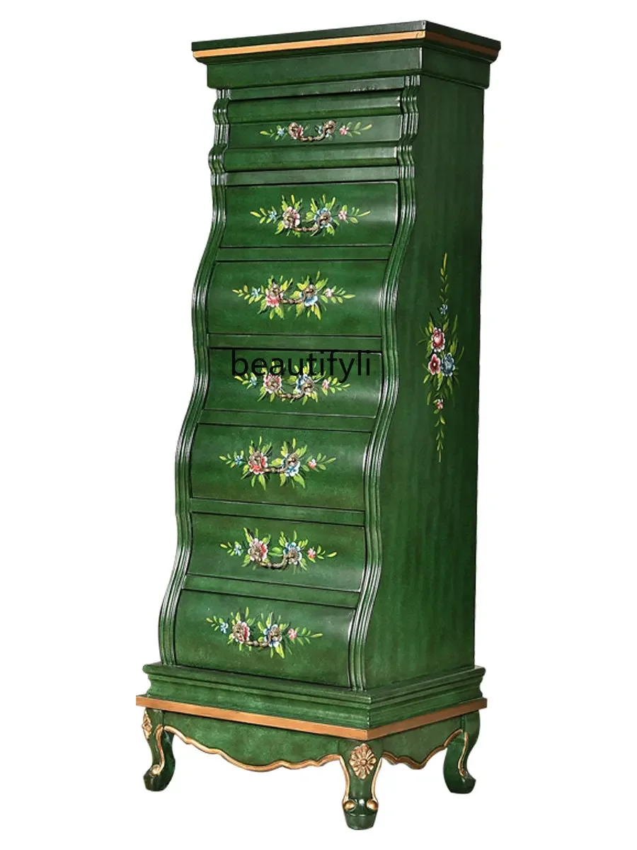 XXAmerican-armario Retro de 7 cajones para sala de estar, mueble lateral de TV, armario de ropa de madera maciza con pintura a mano multifuncional