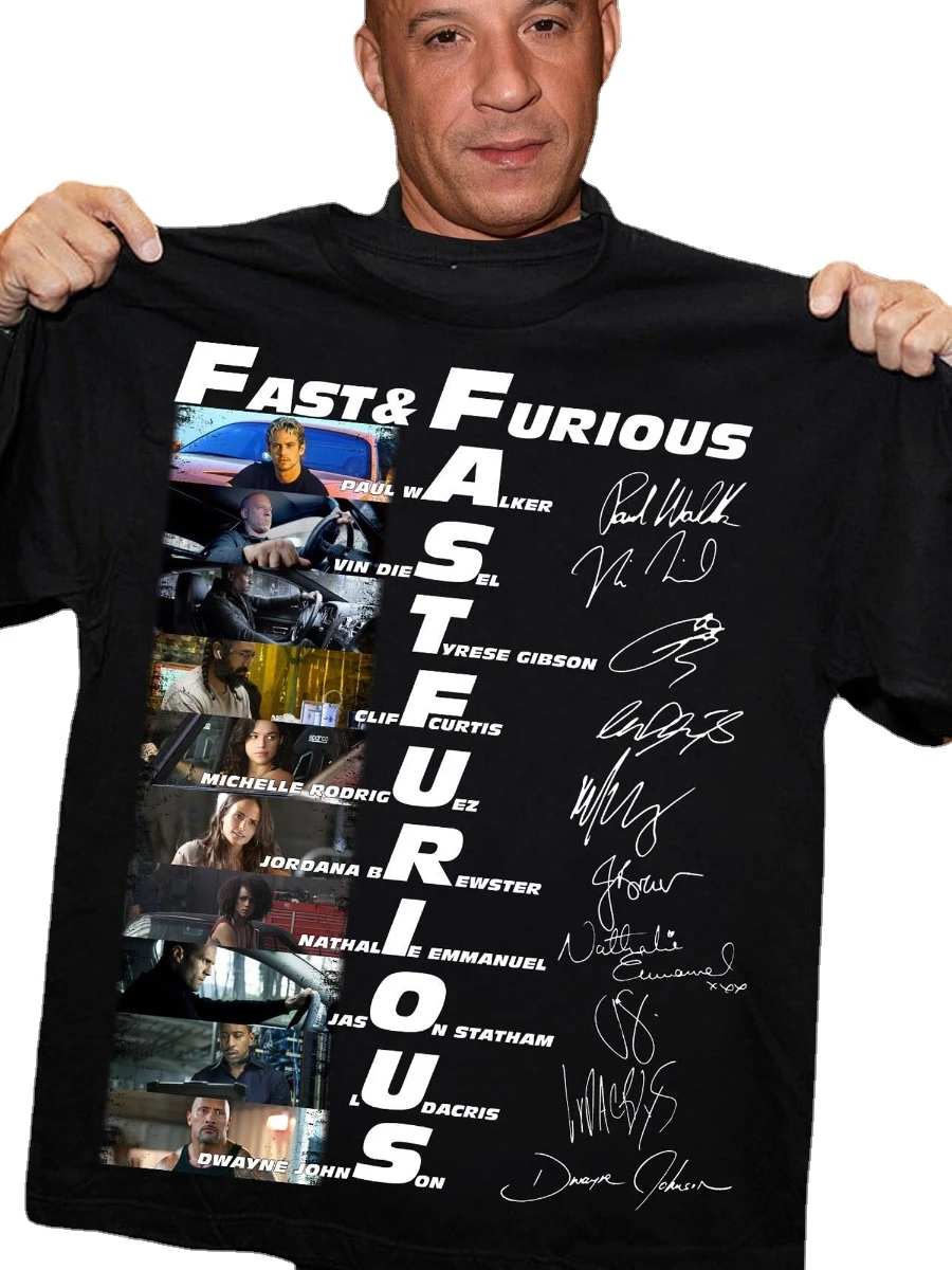 Fast.And. Furious Characters Signatures Mens T-Shirt. Premium Cotton Short Sleeve O-Neck Unisex T Shirt New S-3XL