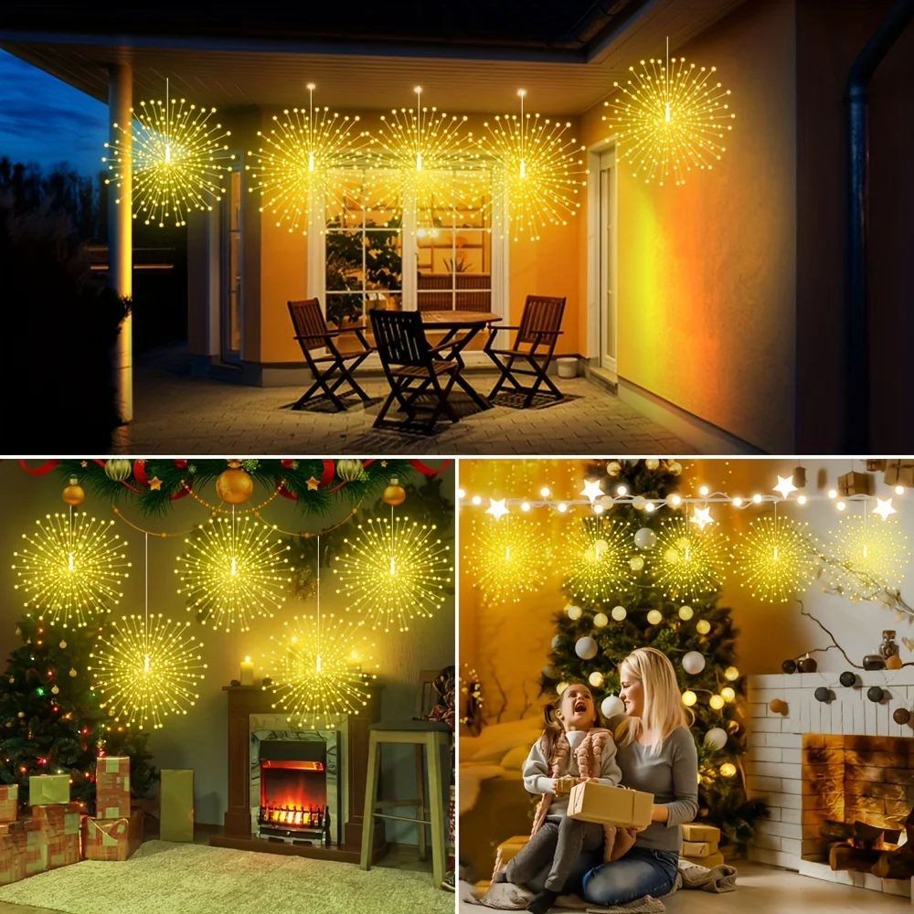 180-450LEDs Solar Star Burst Ball Lights, Remote Control 8 Modes Adjustable Hanging Copper Wire Firework Lights, for Yard light