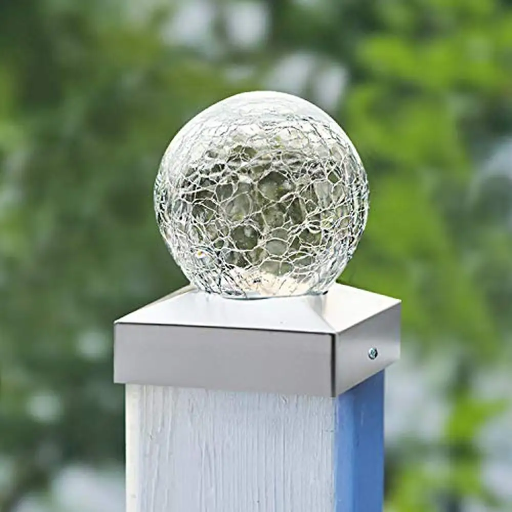 

Outdoor Solar Post Lights 10 LED Copper Wire Crackle Glass Garden Decoration Powered Gazing Ball Caps Lighting Lamp Easy