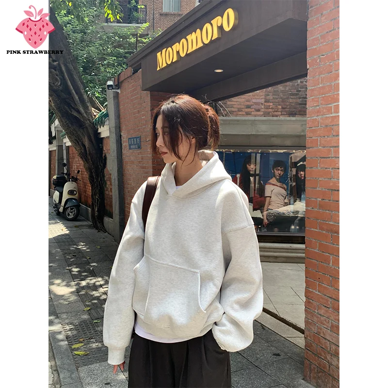 

Oversize Solid Color Hoodie Women Autumn Winter 2025 New White Long sleeves Pullover Casual Sweatshirt Y2K Tops Ladies clothing