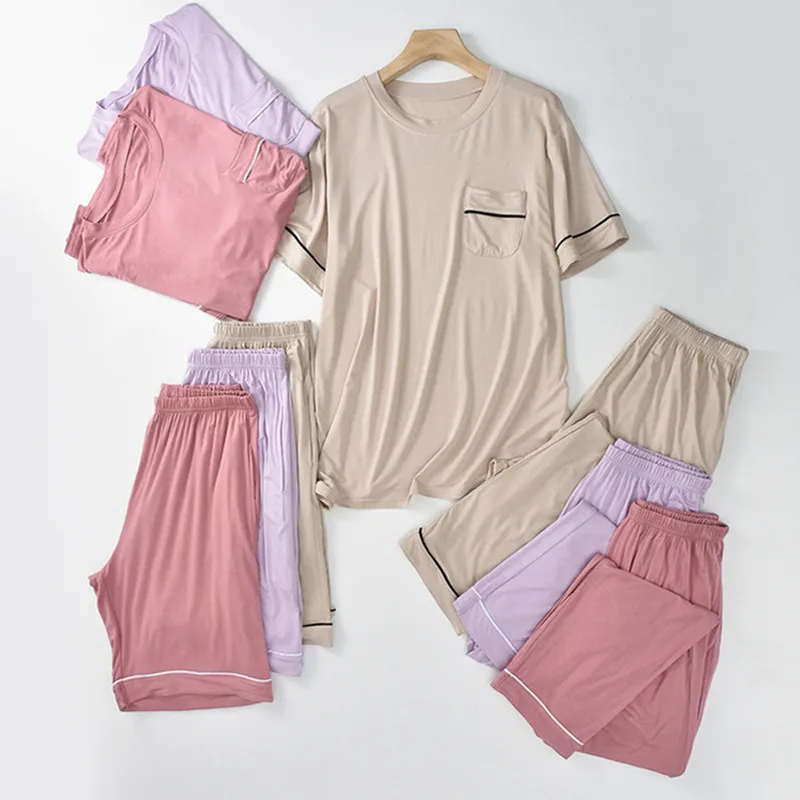

Pijamas De Mujer, новые шорты с короткими рукавами, комплект брюк, весна-лето, модальные пижамы, женская домашняя одежда из трех предметов, женская одежда для сна