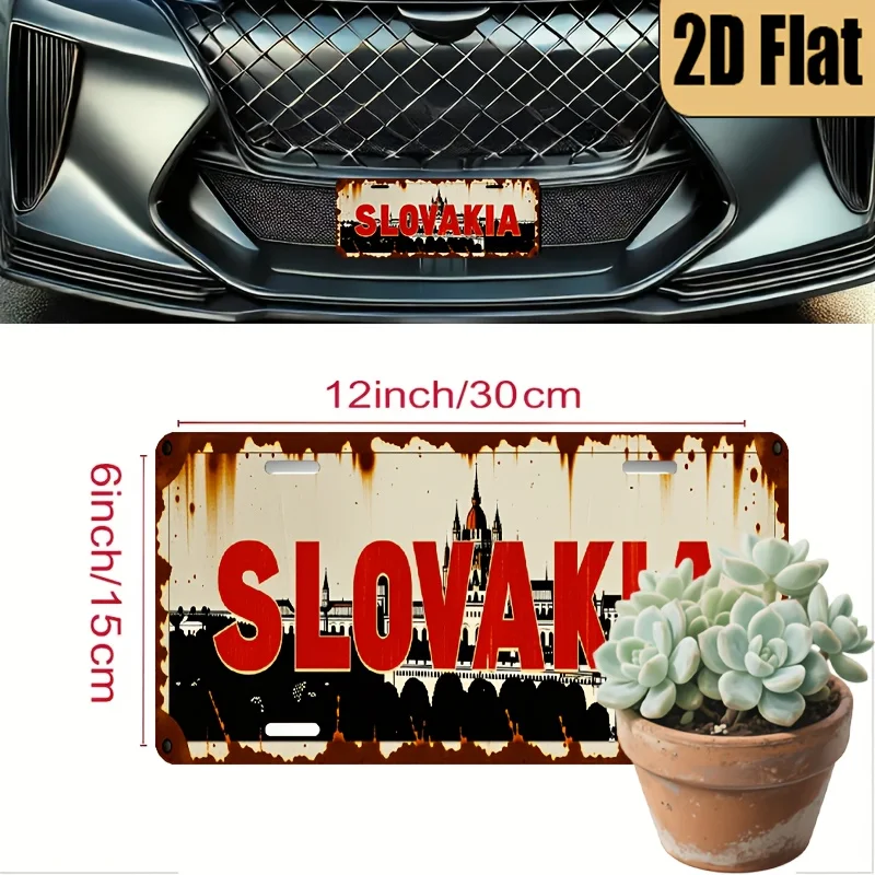 1pc Vintage Slovakia License Plate - Retro Eastern European Car Decoration with Red & Yellow Accents - Heavy-Duty Aluminum Const