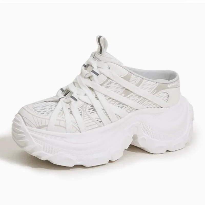 

Женские летние сетчатые шлепанцы 8 см, вулканизированные кроссовки на толстой подошве, модные уличные слипоны для женщин, коллекция 2026