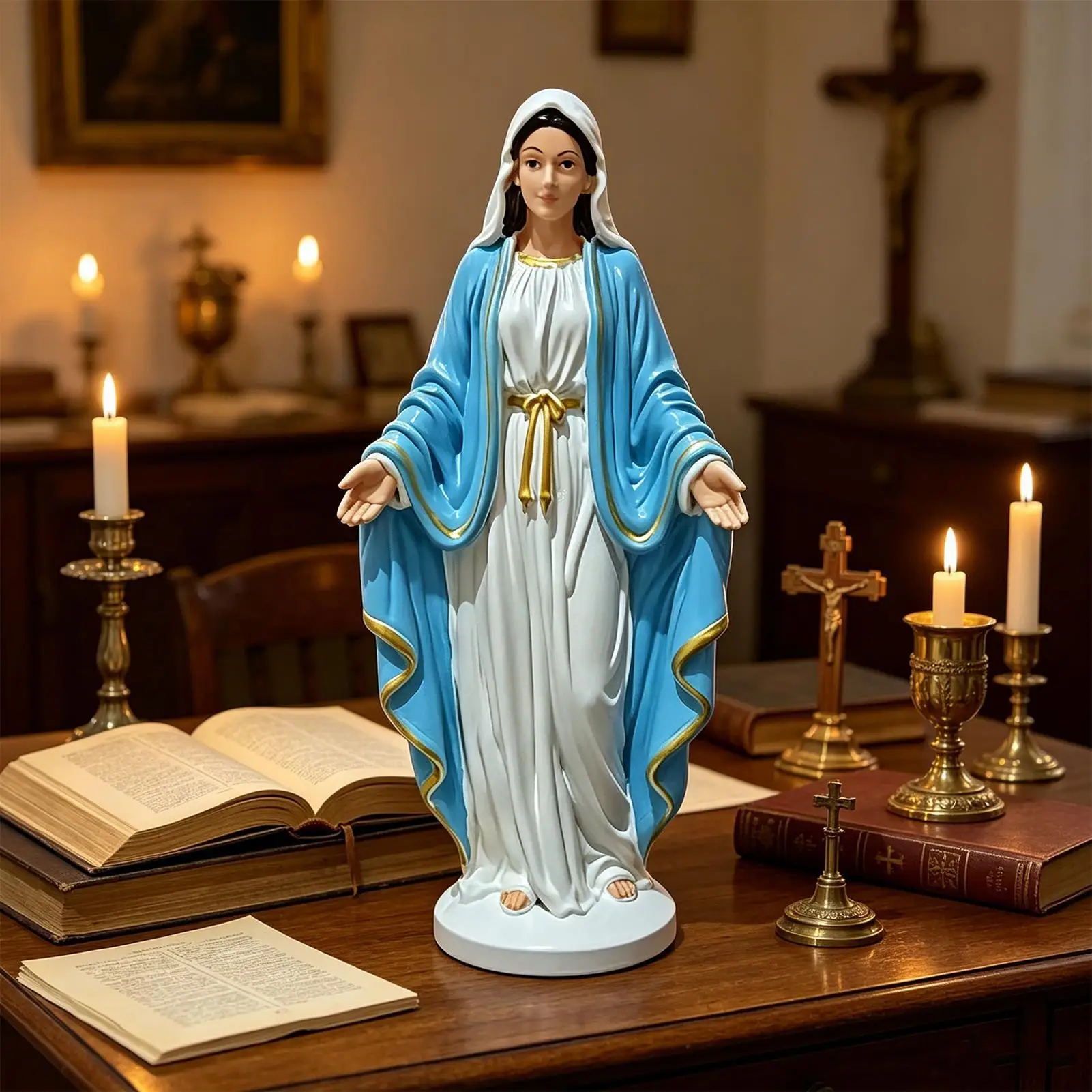 Coleção de estátuas da Virgem Maria, imagem da Virgem Maria pintada à mão, 12cm, figura religiosa com braços abertos, decoração católica para casa, 12cm