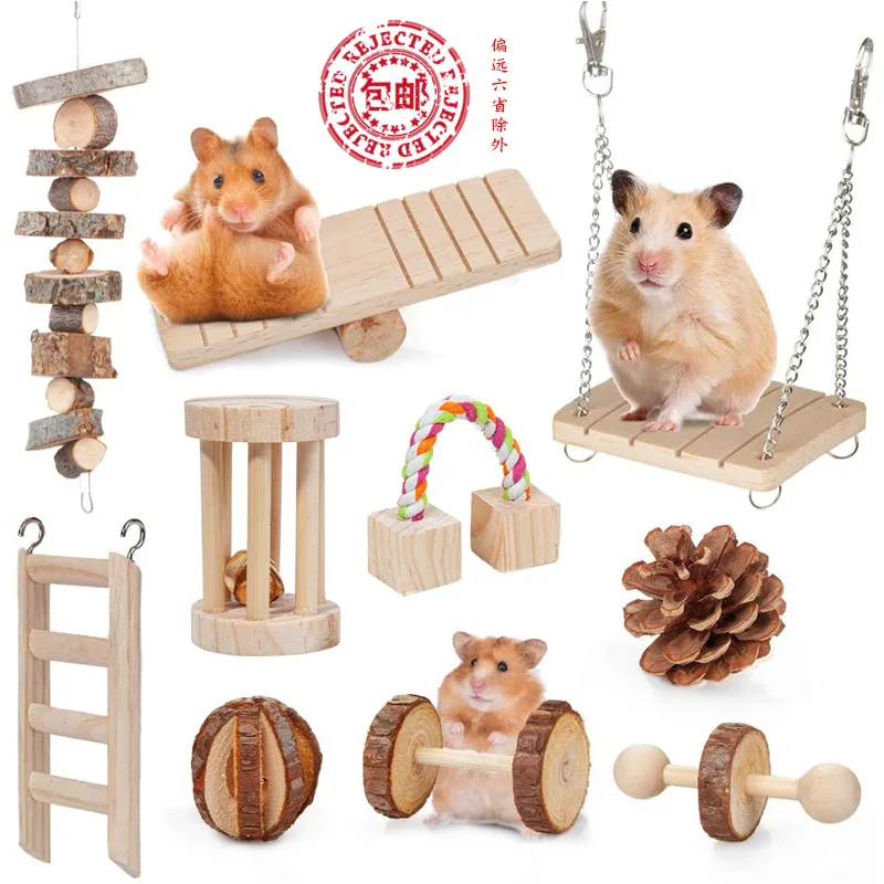 8-10 piece set Hamster wooden toy rabbit parrot molar supplies combination set