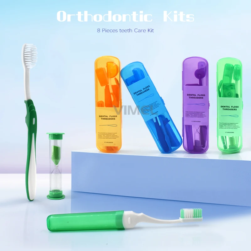 

8pcs/set Orthodontic Care Kit Orth Toothbrush Interdental Brush Oral Cleaning Teeth Whitening Portable Dental Floss Travel Tool