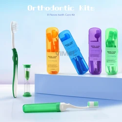 8pcs/set Orthodontic Care Kit Orth Toothbrush Interdental Brush Oral Cleaning Teeth Whitening Portable Dental Floss Travel Tool